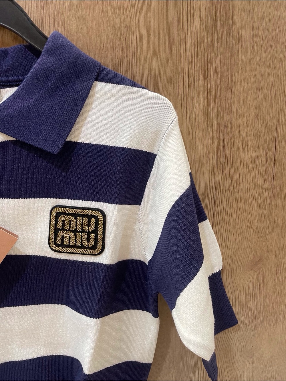 Miu Miu Navy and White Striped Polo Knit Top - Picture 4 of 9